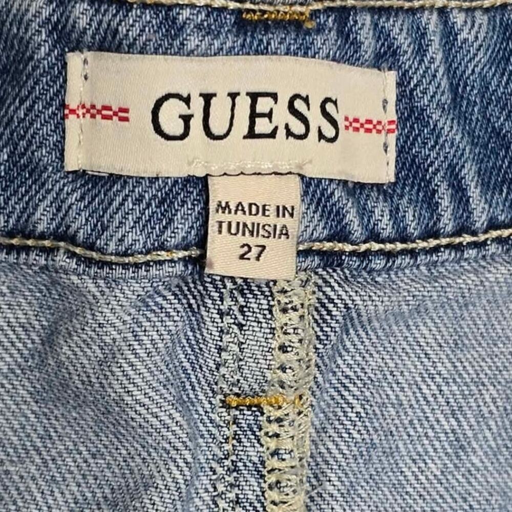 GUESS Women’s Denim Mini Skirt Size 27 High Rise Distressed Raw Hem Light Wash - Picture 11 of 14